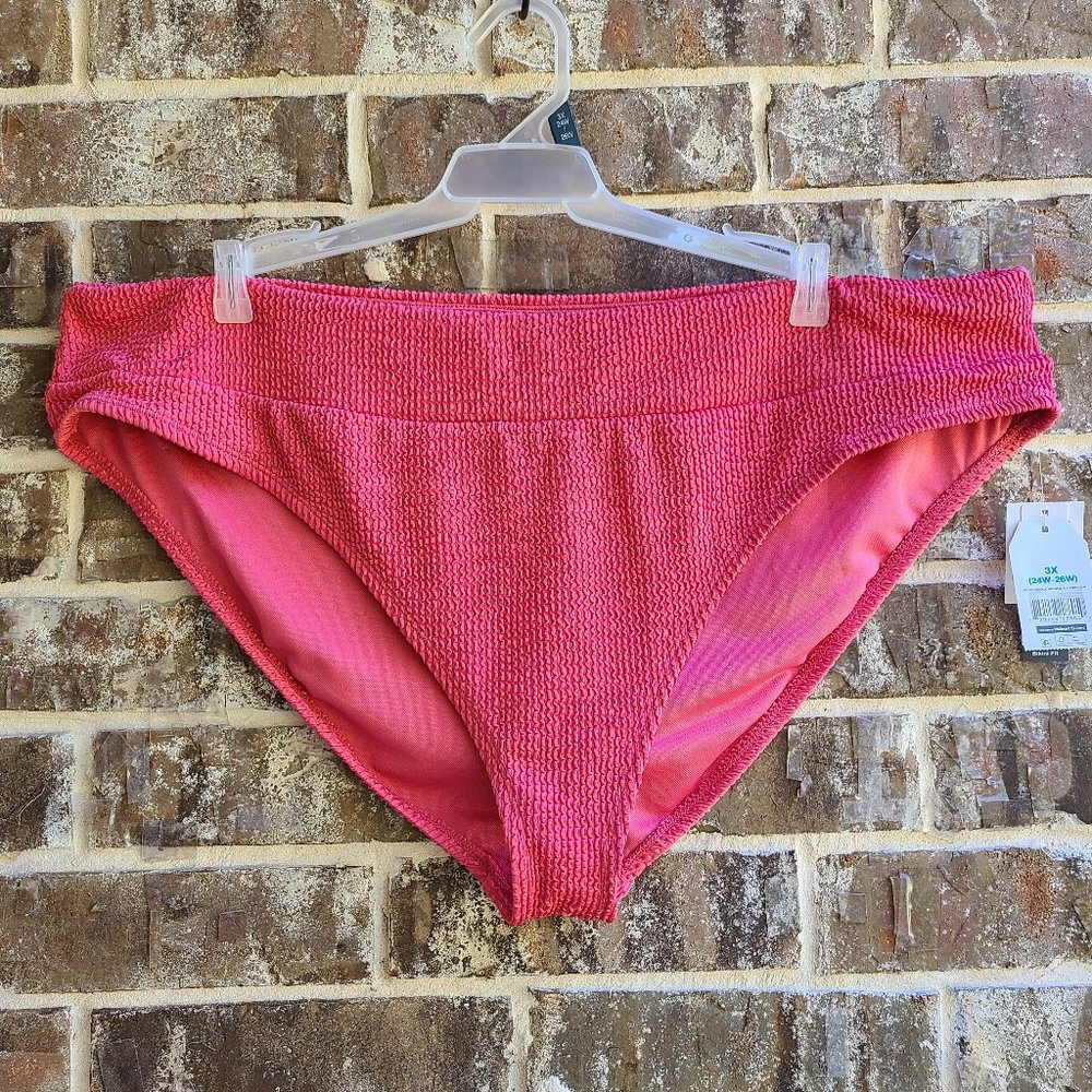 Time and Tru Women's Plus Crinkle Texture Bikini Swim Bottom Pink Size 3X